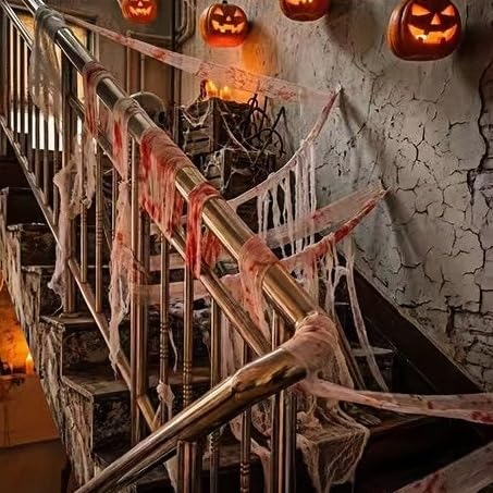 Blood Gauze Bandage Decor Set - Haunted House Halloween Prop, 3 Rolls 32ft