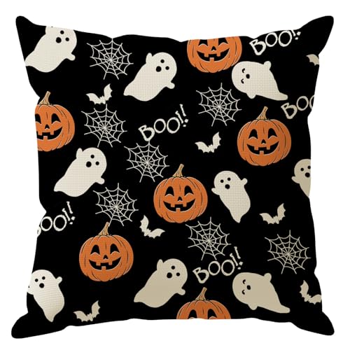 Ghost Bat Spider Web Halloween Throw Pillow Cover 16x16 Inches - Home Decor