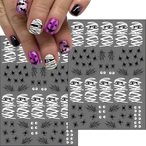 Halloween Nail Stickers Set - 12 Sheets Mummy Ghost Spider Web Design - Variation of Halloween 2