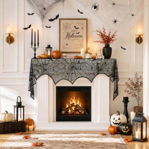 Halloween Indoor Decorations Set 61Pcs Spooky Web & Bat Wall Stickers