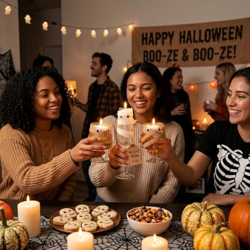 Halloween Mummy Candle Holders Set - Glass Wine & Goblet Decor for Parties