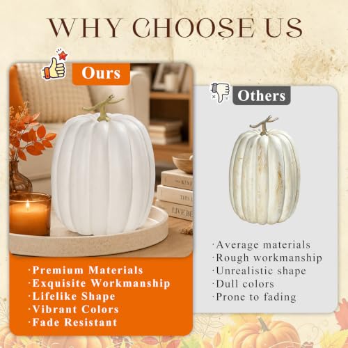 Large White Faux Pumpkin - Rustic Fall Harvest Decor for Halloween & Thanksgiving