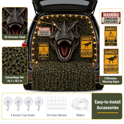 Dinosaur Trunk or Treat Decorations Kit Halloween Jungle Safari Car Garage Set with Backdrop