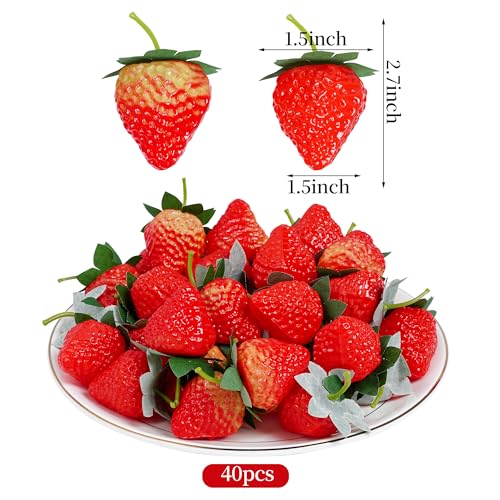 40PCS Fake Strawberries Artificial Plastic Faux Fruit for Home Decor
