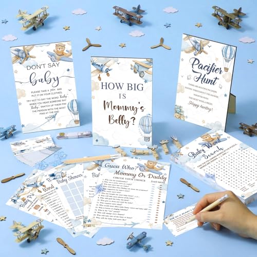 Blue Airplane Baby Shower Game Set 476 Pieces - Baby & Toddler Activity Supplies