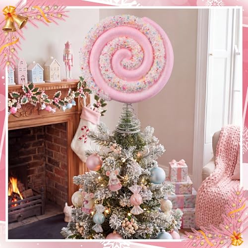 Candy Tree Topper - Pink Lollipop Christmas Decoration, 7.87 Inches, Kids Friendly