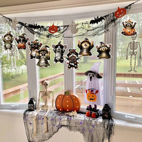 Halloween Tree Ornaments - 9 Pcs Funny Raccoon Acrylic Decorations - Style 7