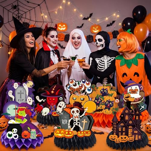Halloween Decor 9 Pack Pumpkin Witch Honeycomb Table Centerpieces - Halloween