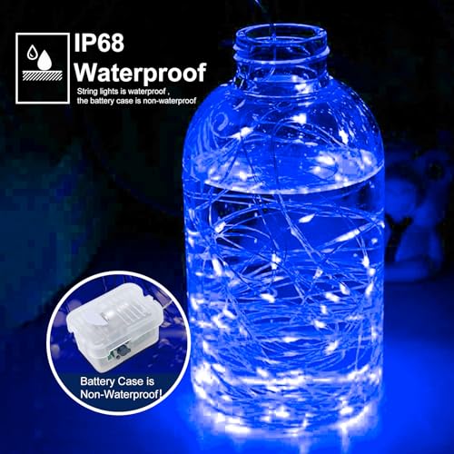 Blue Battery Operated Fairy String Lights - 50 Pack, 7ft Waterproof LED Decor