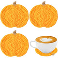 4 Pack Fall Crochet Pumpkin Coasters Halloween Thanksgiving Decor - Cotton Table Mats