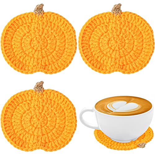 4 Pack Fall Crochet Pumpkin Coasters Halloween Thanksgiving Decor - Cotton Table Mats