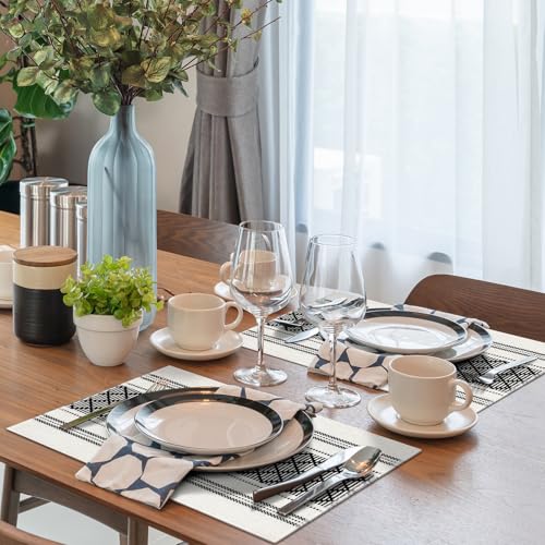 Black and White Boho Placemats Set of 8 - Cotton Blend Table Mats for Dining