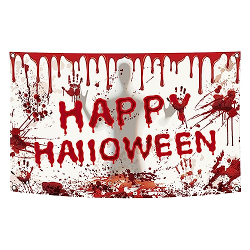 Halloween Bloody Backdrop Banner - White Scary Party Decor 70.87 x 43.31 Inches