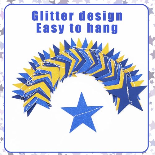 Blue Gold Twinkle Little Star Garland 65ft Party Decor - 5 Pack