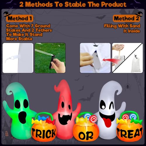 8 Ft Halloween Inflatable Ghosts with Pumpkin Candy Bags Yard Decor