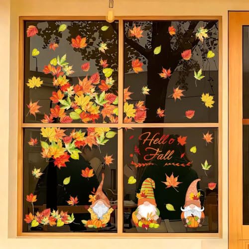 Fall Window Clings - 6 Sheets Double-Side Leaf Maple Tree Stickers, Reusable