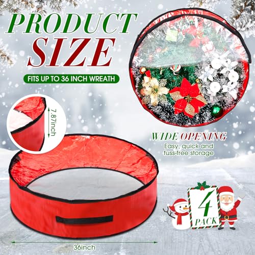 Christmas Wreath Storage Container with Window - Red, 36 Inch, 4 Pack