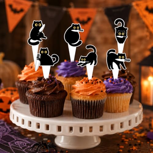36pcs Black Cat Cupcake Toppers Set for Parties and Celebrations