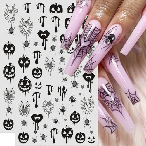 Halloween Nail Stickers Self-Adhesive Ghost Pumpkin Spider Web Flame Decor Style08