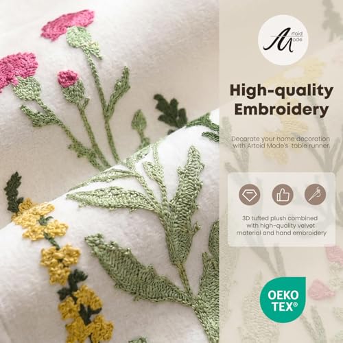 Beige Floral Embroidery Table Runner 13x90 Inch for Kitchen & Dining