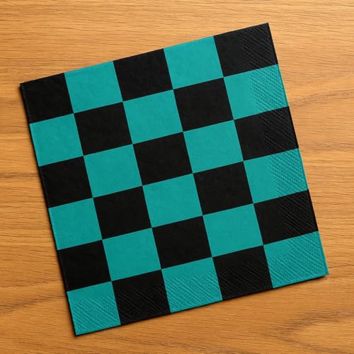 Party Checkered Plates and Napkins Set - 150 Pcs Green & Black