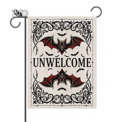 Halloween Bat Garden Flag - Unwelcome Bat Welcome Yard Decor 12x18 Inch