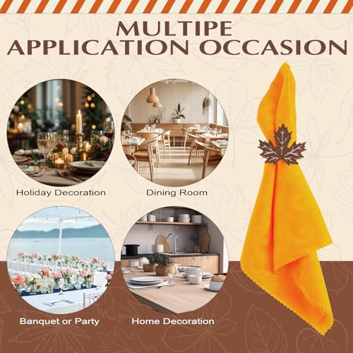 12 Pcs Wooden Fall Napkin Rings with Maple Leaf Design - Thanksgiving Table Decor