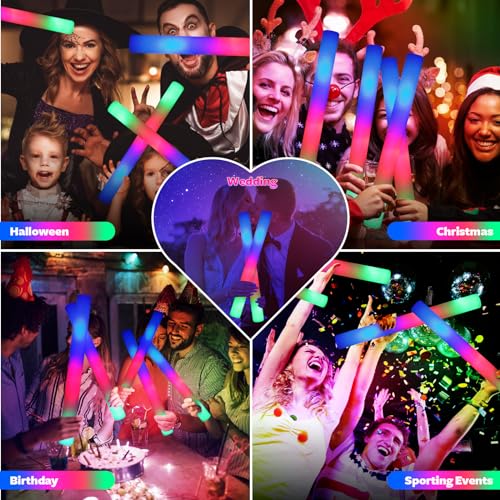 58 PCS LED Foam Glow Sticks Bulk - Colorful Flashing Neon Party Favors for Birthday Wedding Carnival