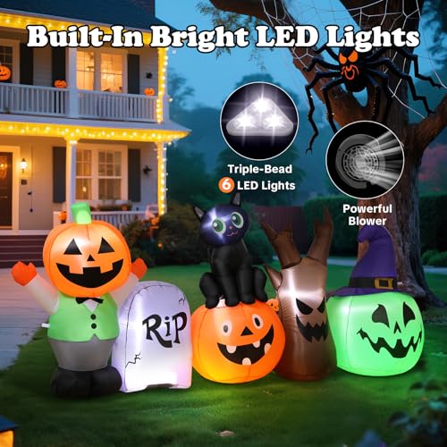 Halloween Inflatable Outdoor Decoration Set - 8.5ft Pumpkin & Black Cat Scene