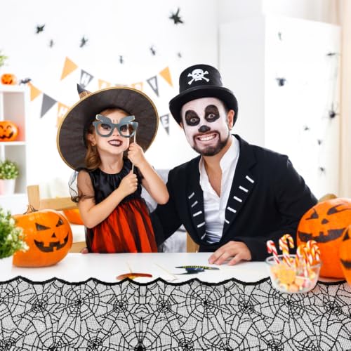 Halloween Lace Table Runner 14x48 Inch Spider Web Decor for Party & Home - Black