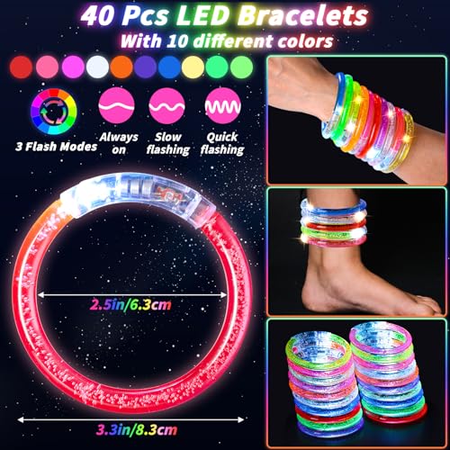 LED Glasses and Bracelets Party Supplies - 120 Pcs Neon Glow in the Dark Set - Kid & Adult Rave Birthday Halloween Wedding