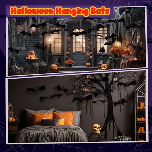 Halloween Hanging Rubber Bat Decor Set - Realistic Flying Bats for Indoor & Outdoor Spooky Atmosphere