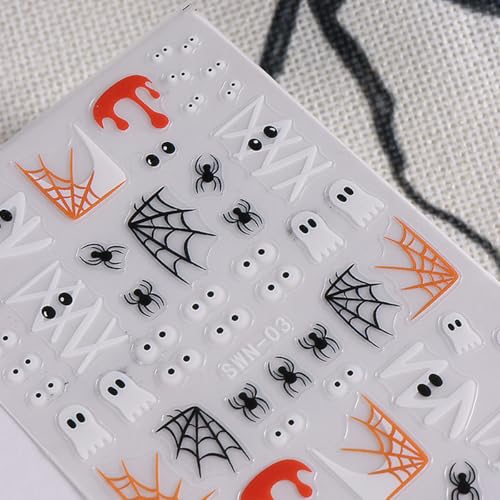 Halloween Nail Art Stickers Decals 3D Ghost Spider Web Pumpkin - Style6