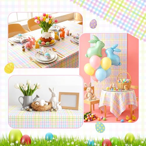 Easter Plaid Gradient Checkered Plastic Tablecloth Roll - 100ft x 54in, Party Decor