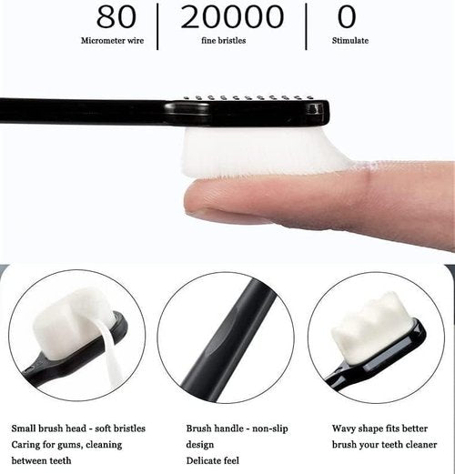 Brevi Nordic-Inspired Nano Toothbrush - Extra Soft 20,000 Bristles for Sensitive Gums | Black & White