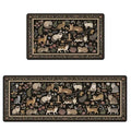Anti-Fatigue Cat Kitchen Rug Mat Set - Vintage Black Non-Slip Waterproof Memory Foam