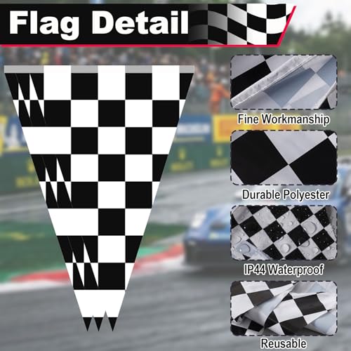 Light Up Checkered Flag Banner 33ft with Remote & 8 Modes for Sports Parties