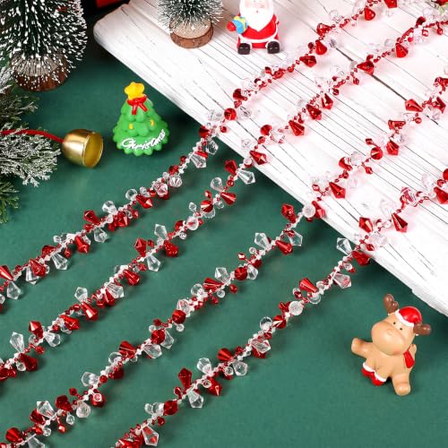 4 Rolls 40 ft Christmas Tree Bead Garland - Wine Red & Clear, Festive Decor