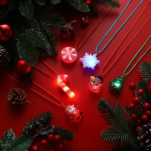 72 Pcs Light Up Christmas Necklaces - Santa Snowman Candy Cane Holiday Party Favors