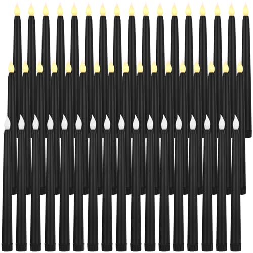 Black Flameless LED Taper Candles Set 50 Pieces - 8.5 Inch Bulk