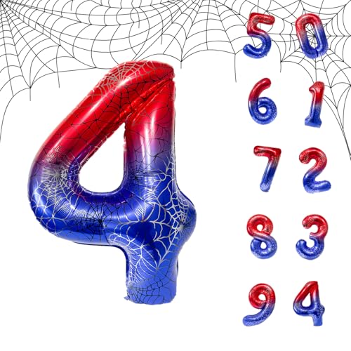 Spider Web 40 Inch Foil Number 4 Balloon Set for Halloween & Birthdays - Includes Straws