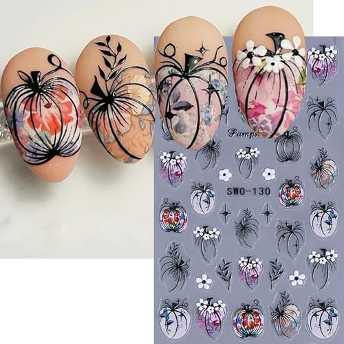 Halloween Nail Stickers - 10 Sheets Colorful Skeleton Pumpkin 5D Embossed Decals for Nail Art