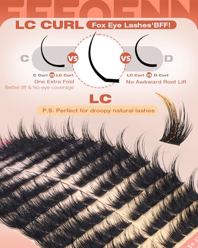 C2 Volume Fox Eye Lash Clusters - Wispy Spiky Eyelash Extensions 10-18mm for DIY Cat Eye Look