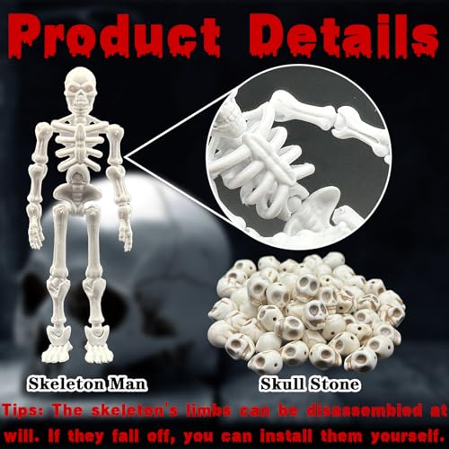 Skeleton Water Lamp - Creepy Horror Skeleton in Jar with Skulls, White - Halloween Decor & Collector Gift