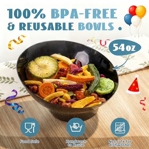 16 Pack Black Plastic Serving Bowls for Weddings & Parties - Angled Design, 20oz