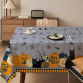 Halloween Waterproof Tablecloth - Spooky Pumpkin, Black Cat, Bat & Web Design - 84x60 Inches Rectangular