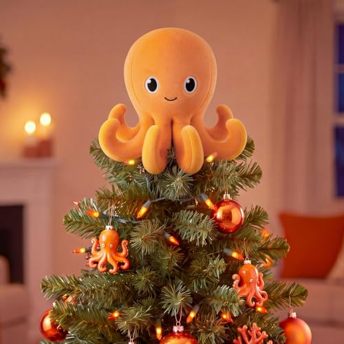 Christmas Octopus Tree Topper Decoration - Plush Holiday Ornament for 4-8 ft Trees - Fun Xmas Decor