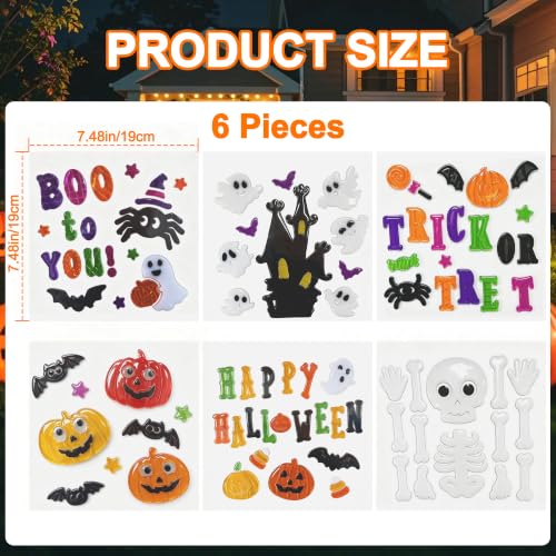 Halloween Window Gel Clings - 6 Sheets Flexible Stickers for Glass, Spooky Decor