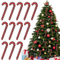 Red Plaid Candy Cane Christmas Tree Ornaments - Farmhouse Decor, 12 Pack