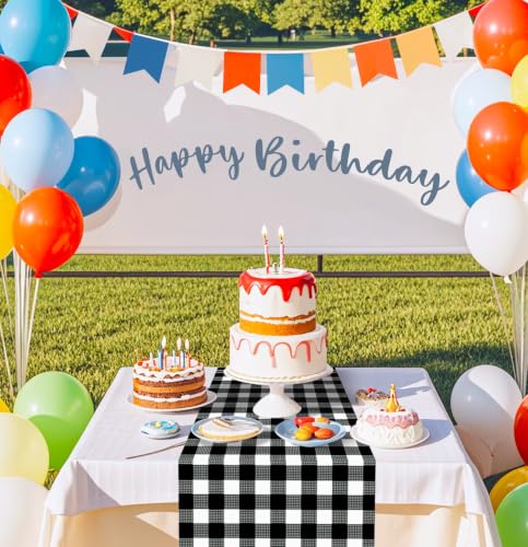 Black Gingham Table Runner - 6 Pcs Disposable Checkered Tablecloths 14x108 Inches - Party & Picnic Decor